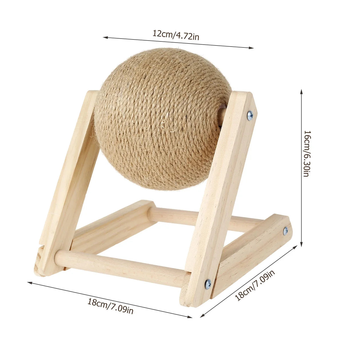 Natural Sisal Cat Scratching Ball with Catnip - Interactive Solid Wood Scratcher Toy for Indoor Cats and Kittens - 7x7x6.3 Inch Rotatable Ball
