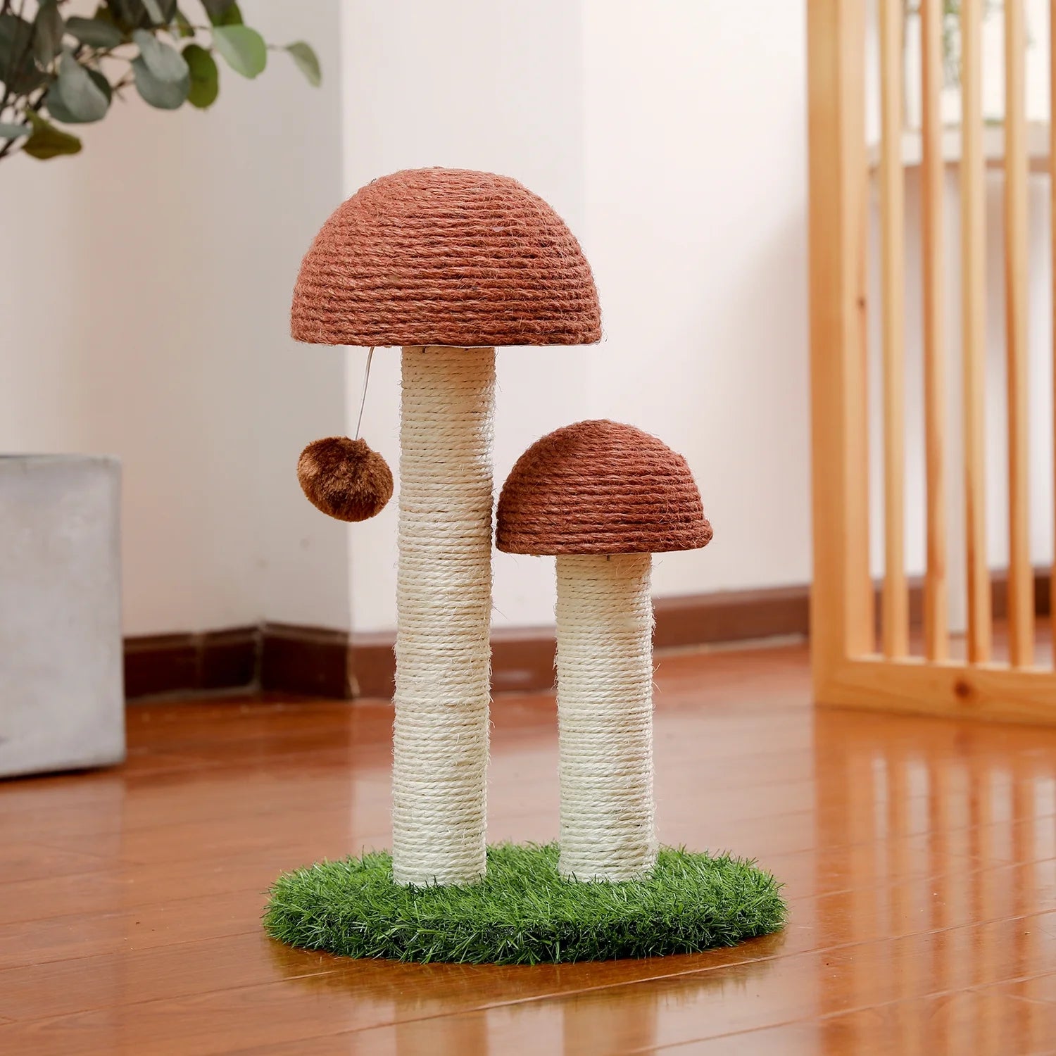 Charming 19" Brown Mushroom Cat Scratching Post - Perfect Sisal Claw Scratcher for Kittens and Small Cats