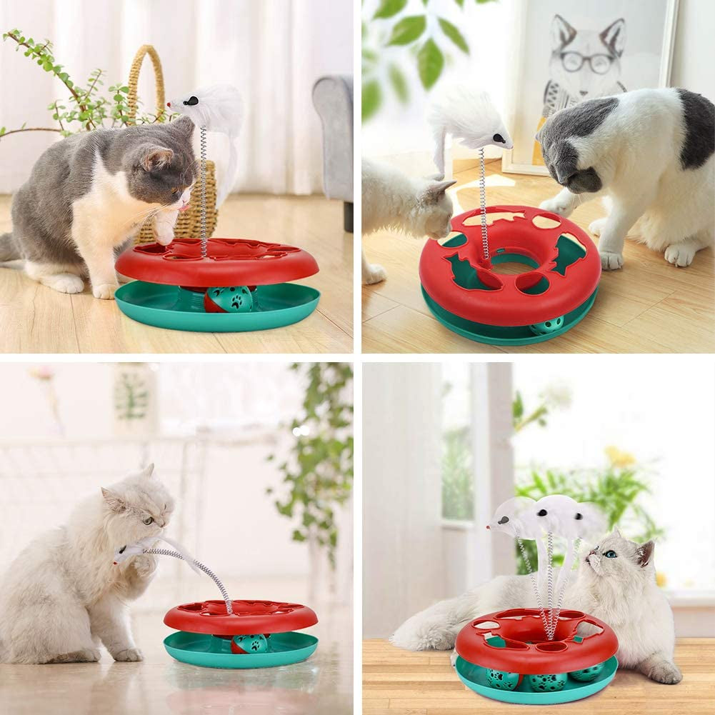 Engaging Cat Toys for Indoor Fun - Interactive Roller Track with Catnip, Exercise Balls & Teaser Mouse (Red)