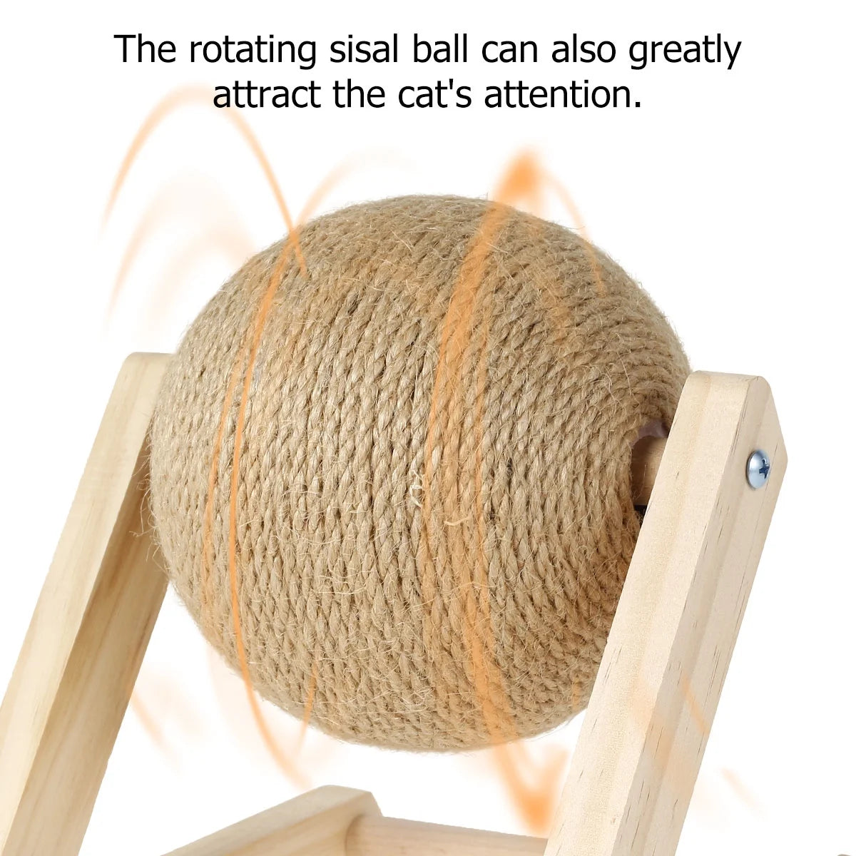 Natural Sisal Cat Scratching Ball with Catnip - Interactive Solid Wood Scratcher Toy for Indoor Cats and Kittens - 7x7x6.3 Inch Rotatable Ball