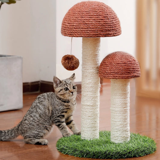 Charming 19" Brown Mushroom Cat Scratching Post - Perfect Sisal Claw Scratcher for Kittens and Small Cats