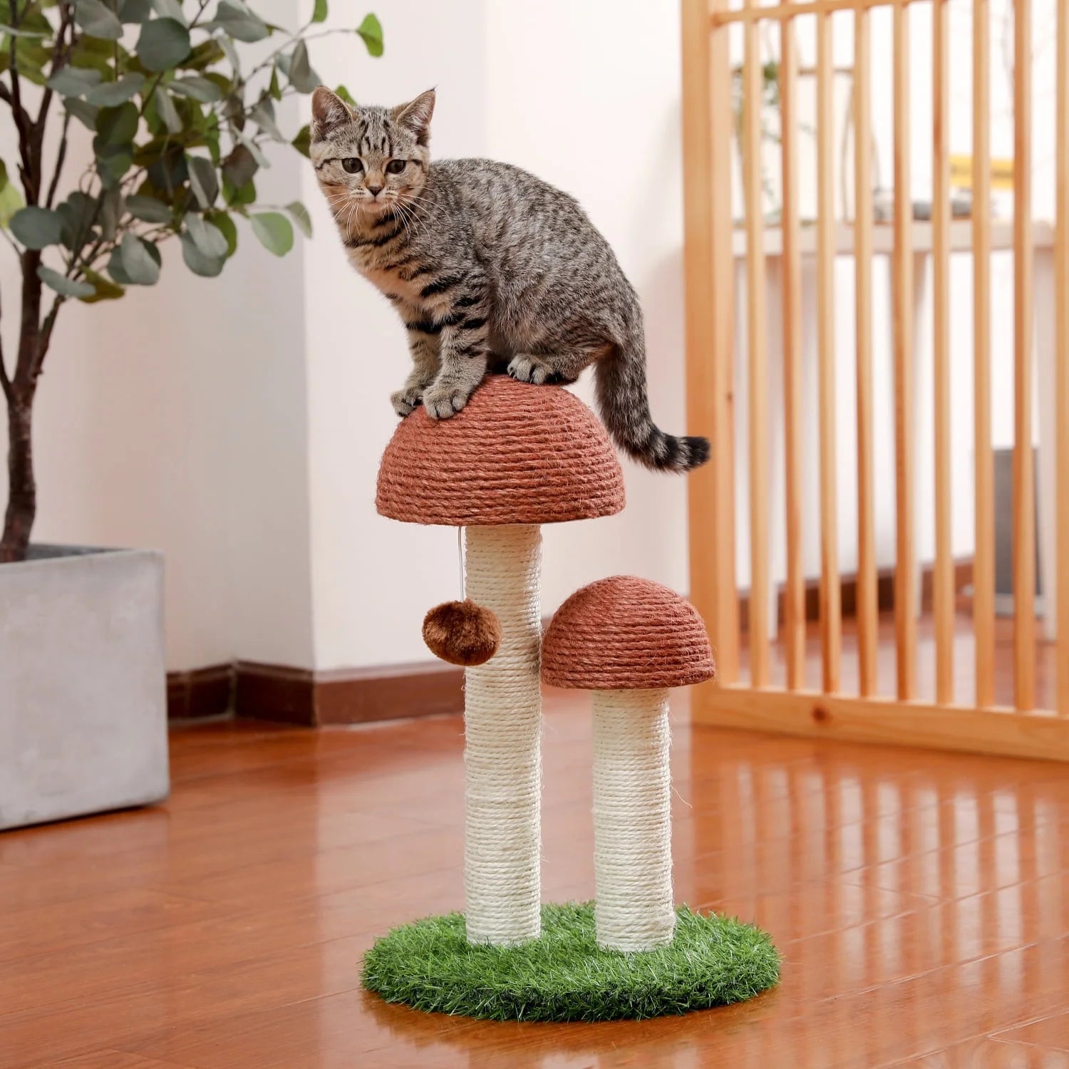 Charming 19" Brown Mushroom Cat Scratching Post - Perfect Sisal Claw Scratcher for Kittens and Small Cats