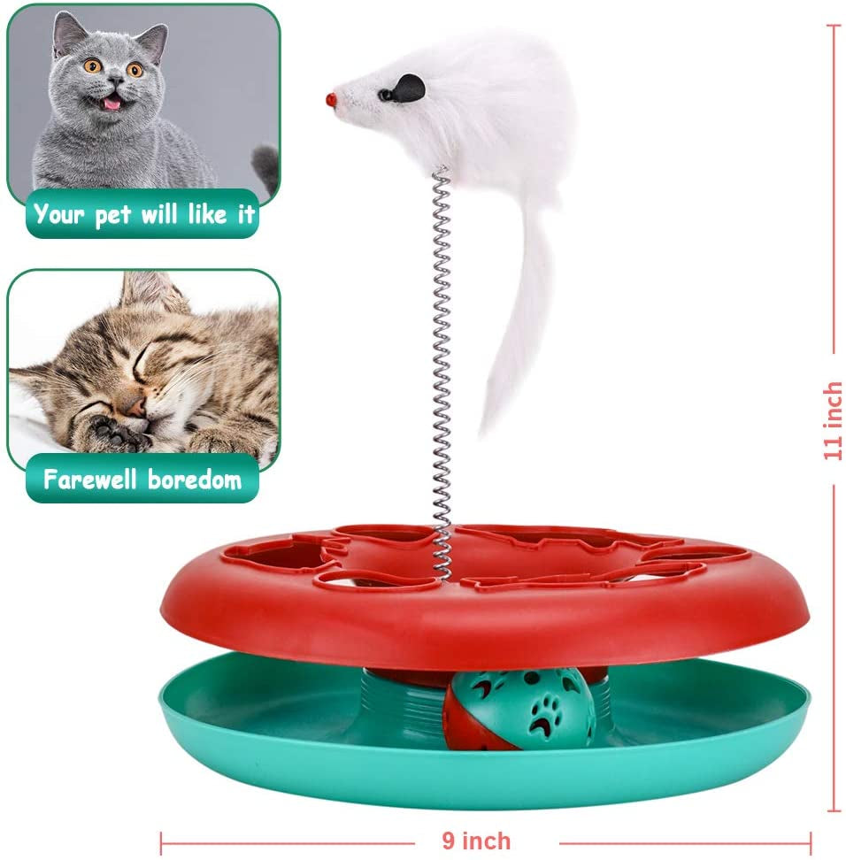 Engaging Cat Toys for Indoor Fun - Interactive Roller Track with Catnip, Exercise Balls & Teaser Mouse (Red)