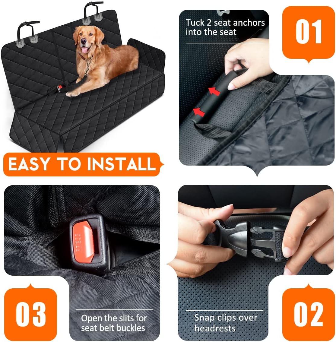 Premium Waterproof Dog Car Seat Cover - Non-Slip Back Seat Protector for Cars, SUVs & Trucks - Fits Middle Armrest - Black