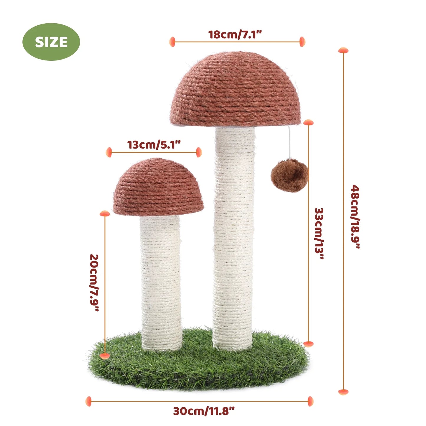 Charming 19" Brown Mushroom Cat Scratching Post - Perfect Sisal Claw Scratcher for Kittens and Small Cats