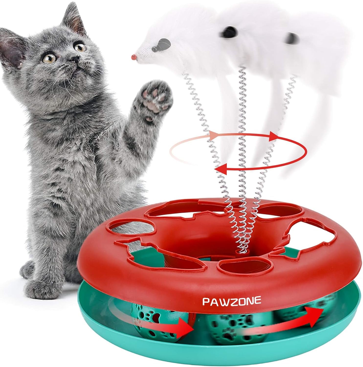 Engaging Cat Toys for Indoor Fun - Interactive Roller Track with Catnip, Exercise Balls & Teaser Mouse (Red)
