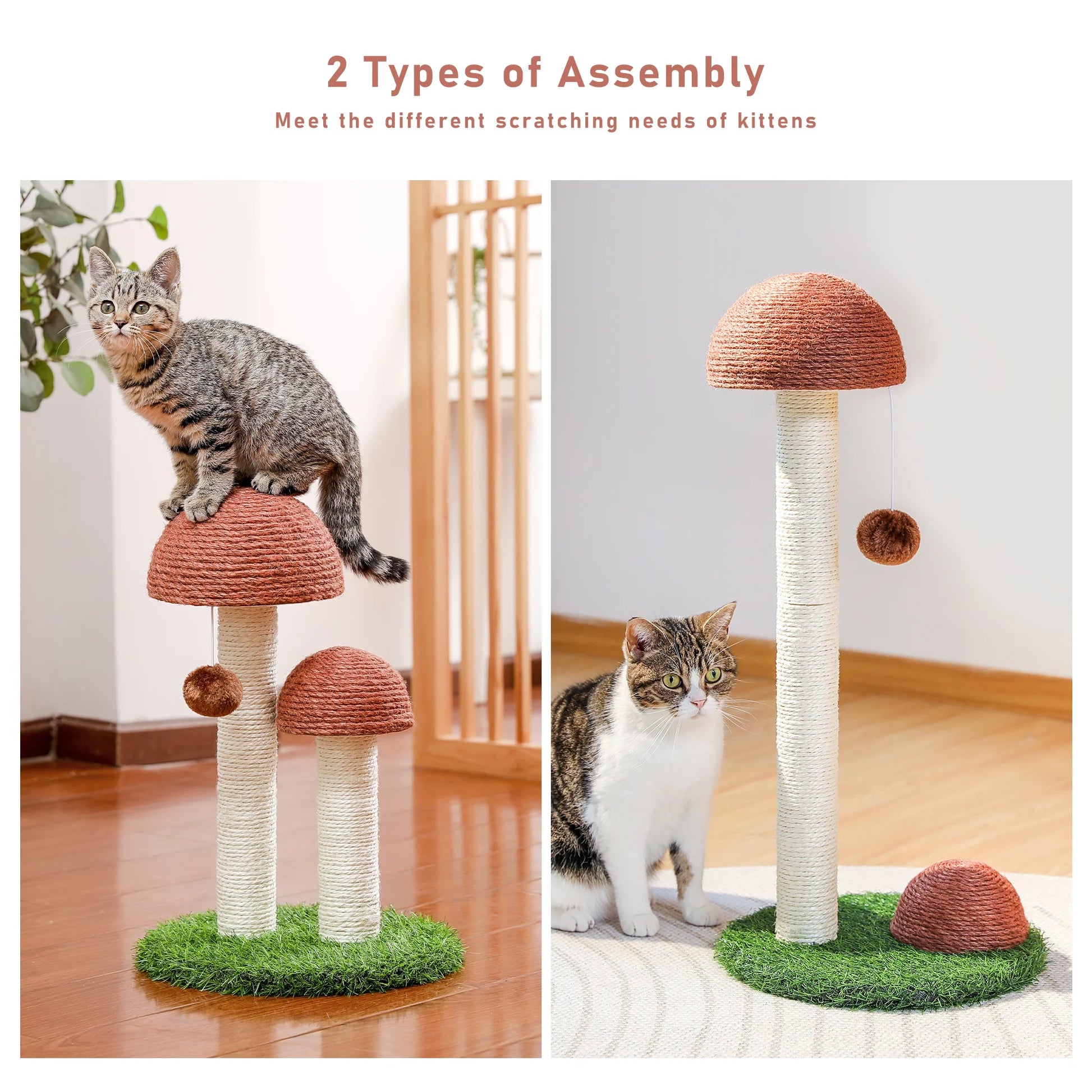 Charming 19" Brown Mushroom Cat Scratching Post - Perfect Sisal Claw Scratcher for Kittens and Small Cats