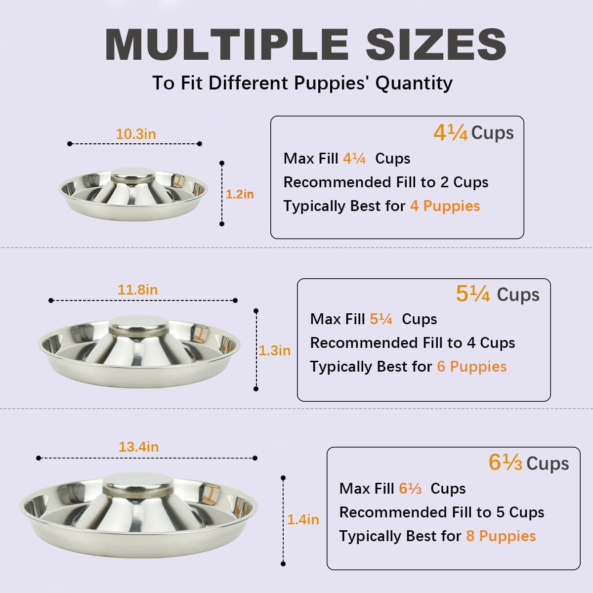 Stainless Steel Puppy Dog Bowls 2 Pack, Pets Puppies Feeding Food and Water Weaning Bowls Dishes Feeder, 13.4 Inch