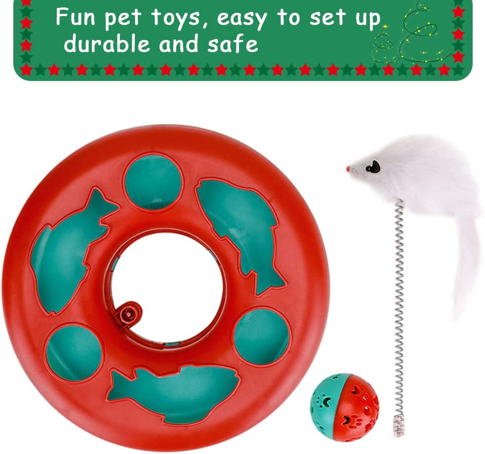 Engaging Cat Toys for Indoor Fun - Interactive Roller Track with Catnip, Exercise Balls & Teaser Mouse (Red)