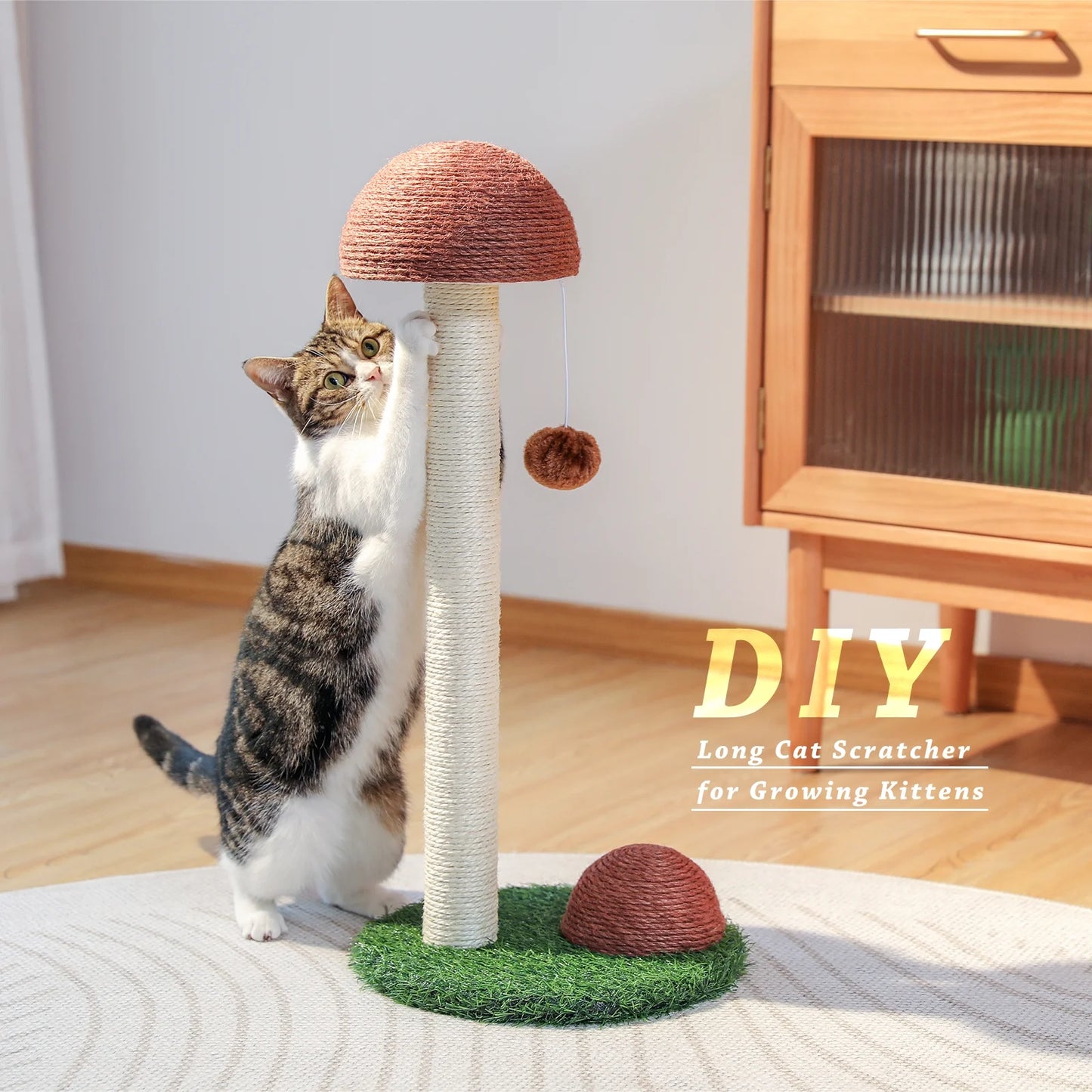 Charming 19" Brown Mushroom Cat Scratching Post - Perfect Sisal Claw Scratcher for Kittens and Small Cats