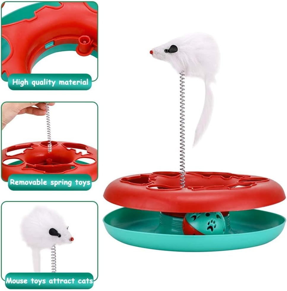Engaging Cat Toys for Indoor Fun - Interactive Roller Track with Catnip, Exercise Balls & Teaser Mouse (Red)