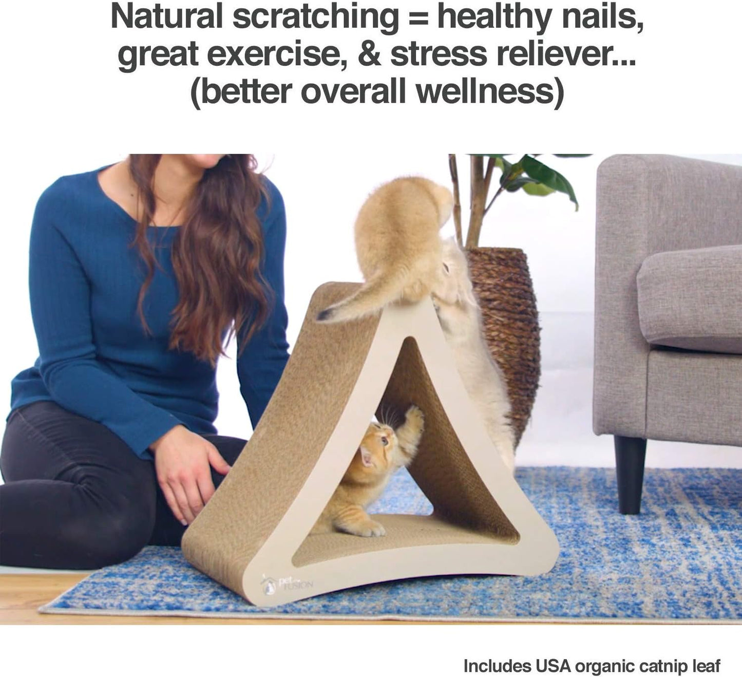 Ultimate 3-Sided Vertical Cat Scratching Post & Lounge - 6 Usable Sides, Eco-Friendly Cardboard, Perfect for Play & Perching!