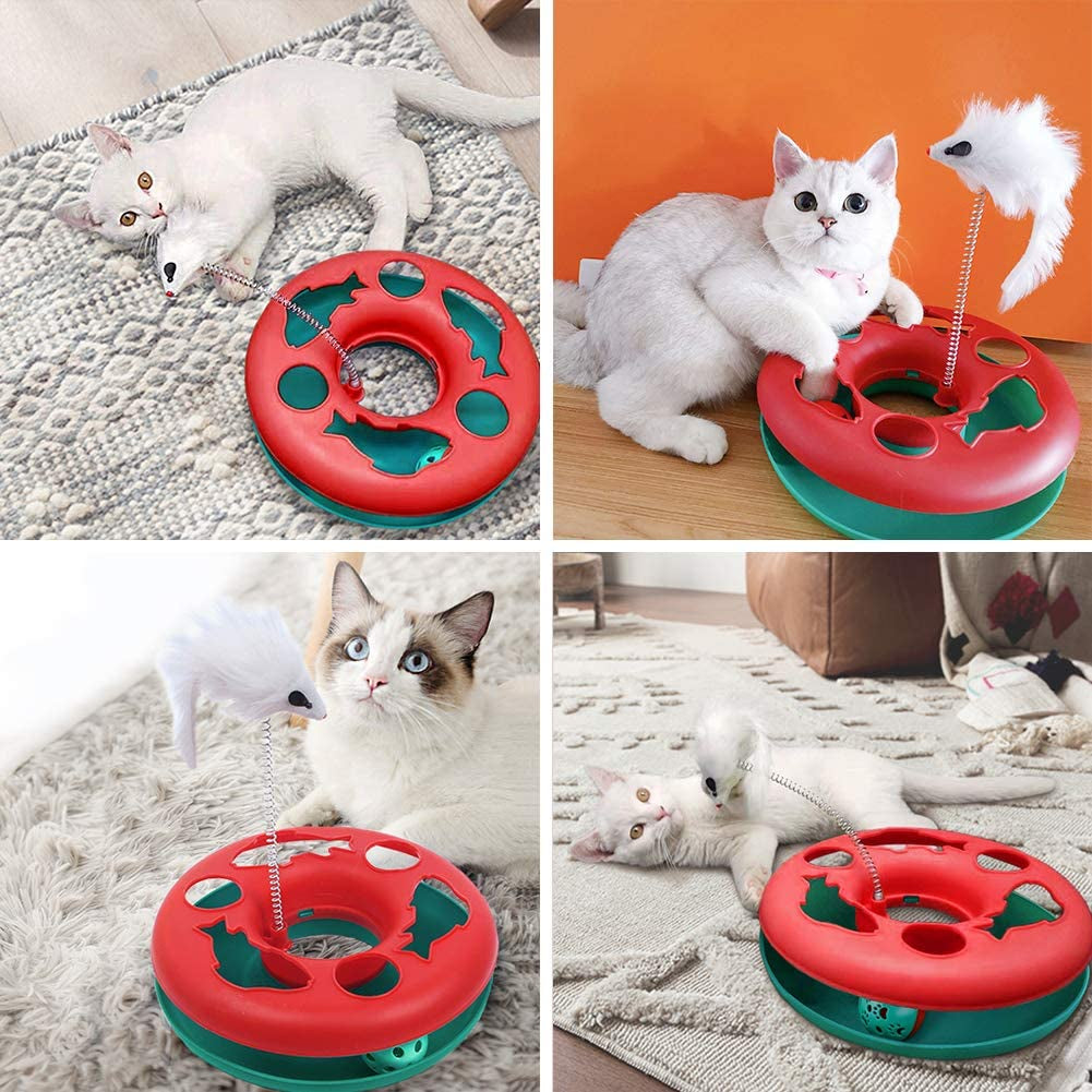 Engaging Cat Toys for Indoor Fun - Interactive Roller Track with Catnip, Exercise Balls & Teaser Mouse (Red)