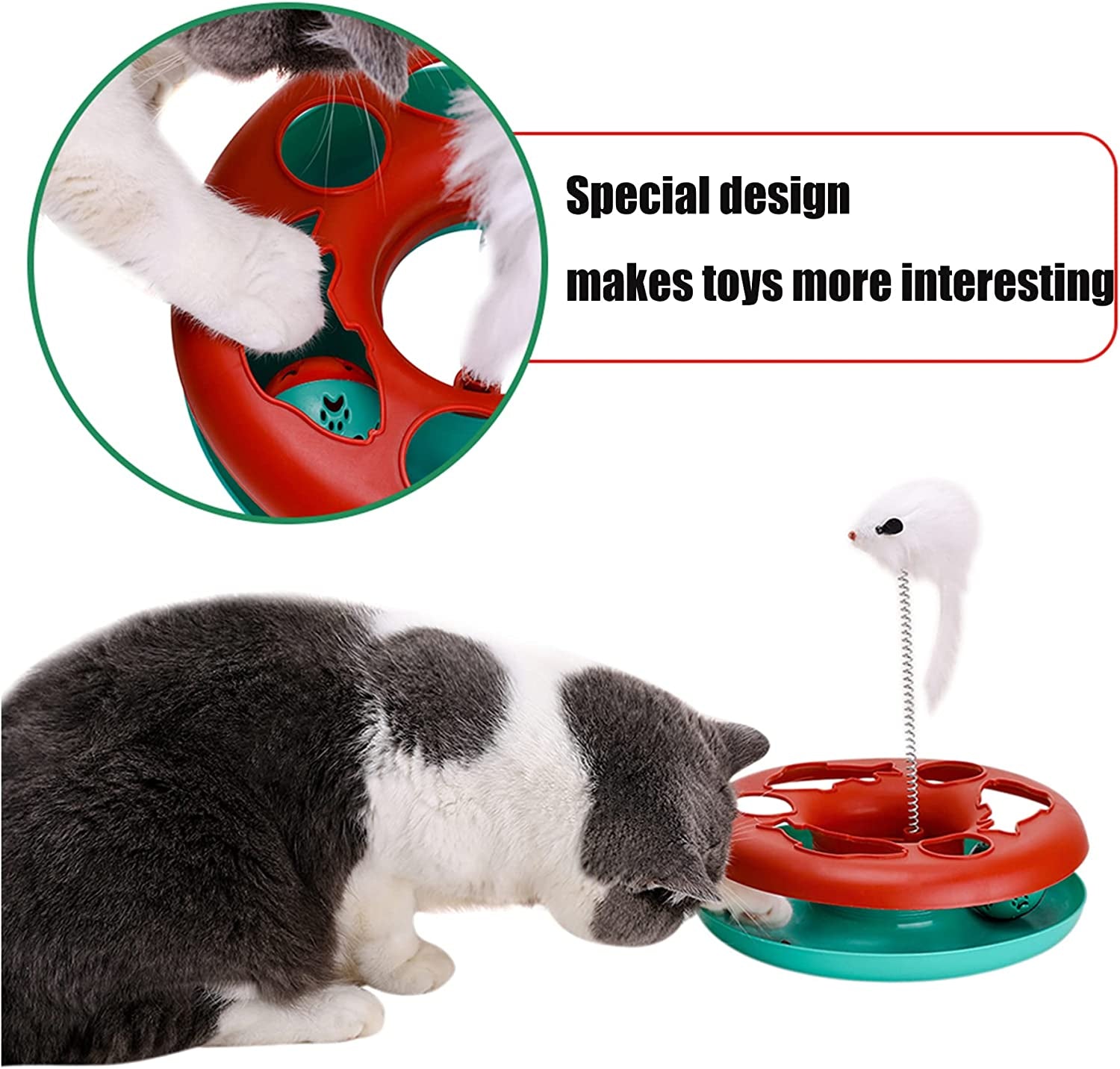 Engaging Cat Toys for Indoor Fun - Interactive Roller Track with Catnip, Exercise Balls & Teaser Mouse (Red)