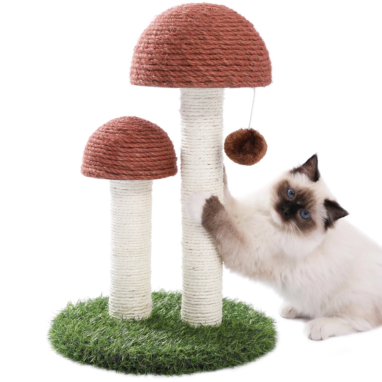 Charming 19" Brown Mushroom Cat Scratching Post - Perfect Sisal Claw Scratcher for Kittens and Small Cats